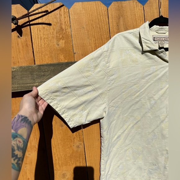 Jamaica‎ Jaxx Silk Hawaiian Shirt Mens Large Aloha Button Front Off White Cream - Picture 6 of 8